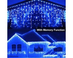 Led-licht ijzige regen sprookjesachtige verlichting buiten, lichtgordijn buiten 4m x 0.6m met stekker, lichtketting gordijn raam kersttimer voor binnen bruiloft feest balkondecoratie-blauw Golfvormige LED-ijsstripverlichting