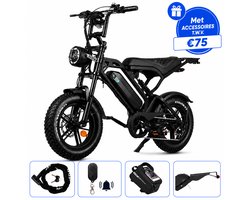 Ebikekopen.com Fatbike V20 Mini - Rijklaar - Nieuwste Model - Hydraulische remmen - 2026/2027 Model - Incl. Slot - Telefoonhouder - Alarmsysteem - Achterrekje - Voetensteuntje - Met Accessoires - Elektrische Fiets - Bluethooth Speaker - QmWheel