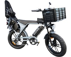 Elektrische Fatbike met Kinderzitje + Krat – Dowe V9 Nardo Grijs - 17.5Ah Accu - 250W - 25Kmh - Family fatbike - 100% Legaal