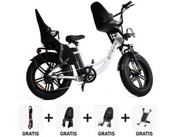 ENGWE L20 Family Elektrische Fatbike - E-bike - Inclusief Kinderzitjes - Inclusief Kettingslot - Inclusief Telefoonhouder - 20 Inch - 250W Motor - 7 Versnellingen - 140 km Actieradius - Mechanische Schijfremmen - Wit