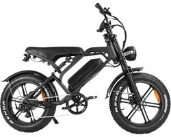 Fatbike V20 - 2024 model - Kick&Move - Rijklaar - Hydraulische remmen - Zwart - Elektrische Fatbike - Fatbikes - E-Bike - 25 km/u - 250W - 7 Versnellingen - Compleet met kettingslot + telefoonhouder + voetsteunen achter