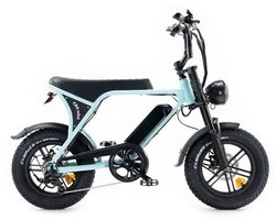 OUXI C80 Mini Elektrische Fatbike - Ingebouwd Alarmsysteem - Inclusief Voetsteuntjes - 16 Inch - 250W Motor - 7 Versnellingen - 50 km Actieradius - Mechanische Schijfremmen - Lichtblauw
