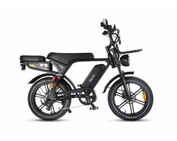 OUXI V8 Ultra Elektrische Fatbike - Ingebouwd Alarmsystseem - Inclusief Achterzitje - Inclusief Voorrekje - NFC-chip - 20 Inch - 250W Motor - 7 Versnellingen - 60 km Actieradius - Hydraulische Schijfremmen - Zwart