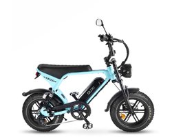 OUXI V8 Ultra Mini Elektrische Fatbike - Ingebouwd Alarmsysteem - Inclusief Voetsteuntjes - Inclusief Voorrekje -16 Inch - 250W Motor - 7 Versnellingen - 50 km Actieradius - Mechanische Schijfremmen - Lichtblauw