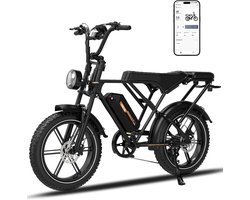 RCB Elektrische fatbike - 48V 15.6Ah Mountainbike - Actieradius 80km - 25km/u - 250W motor - 7 versnellingen - met App en NFC -Zwart