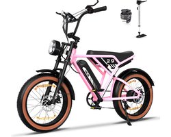 RCB Elektrische Fatbike RK29 | Off-road E-bike met 20*4.0" dikke banden | 48V 13AH verwijderbare lithiumbatterij - Max 70 km bereik | Max 25km/u | 7 versnellingen| Roze