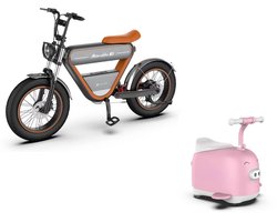 Rictor K1 E-bike 250W Elektrische Fiets met GPS + Rictor C8 Piggy Elektrische Kinderscooter Roze - Gezin Deal