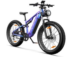 Elektrische Fiets DUOTTS E26 - 960Wh/20 Ah Accu - 120 km Bereik - 250W Motor - 26*4.0 Inch Banden - Shimano 8 Versnellingen - Hydraulische Schijfremmen - Motor Bafang met koppelsensor - Aluminium Frame - Elektrische Mountainbike - Blauw