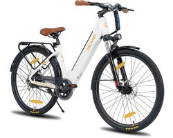 Hiland 26 Inch Elektrische Fiets (E-Bike) voor Dames & Heren - 36V 7.8Ah Batterij - 250W Motor - Comfortabele Step-Through Frame - Voorwielvering - Wit