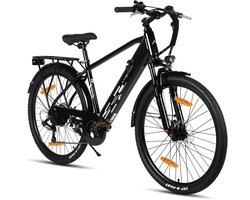 HILAND Rhythm elektrische stadsfiets - 26 inch - 250W motor - 50km actieradius - 36V 7.8Ah accu - Shimano 7-versnellingen - Unisex - Zwart