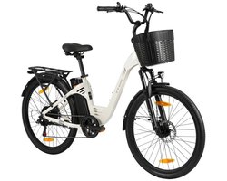 26-inch Elektrische Fiets - Aluminium frame - 250W Motor - 36V18Ah Accu - 26x1.95" Banden - Instap Frame - LCD Display - Max Snelheid 25km/u - 120 km Bereik - Shimano 7 Versnellingen - Stadsfiets voor Dames en Heren - Wit
