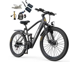 Aairsk 26" Elektrische Mountainbike&Stadsfiets Zwart, 25 km/u Maximum Snelheid, Tot 64 km Bereik, 7/21 Versnellingen & Dubbele Vering, 250W Piekmotor Elektrische Fiets voor Volwassenen, NFC Startfunctie, Het maximale bereik is 100 km.