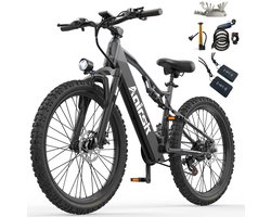 Aairsk elektrische fiets – 48V 20Ah accu, 65 km bereik, dubbele vering en 26" all-terrain banden voor stad en terrein., Shimano 7 Versnellingen, NFC Startfunctie,Mountainbike&Stadsfiets, Het maximale bereik is 120 km.