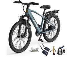 Aairsk Elektrische Mountainbike&Stadsfiets voor Buitenritten - 36V 13Ah Accu, 250W Motor, 26 Inch Banden, All-Terrain, met Aanhangerzitje, NFC Sleutelloos Systeem & Professionele Shimano 7 Configuratie, Het maximale bereik is 100 km.