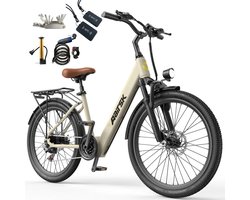 Aairsk Step-Thru 24" Elektrische Stadsfiets voor Volwassenen, 250W Motor, 36V 13Ah Accu, Shimano 7-versnellingen, LCD-scherm met kaarttoegang, bagagedrager, koplamp, NFC Startfunctie, Het maximale bereik is 100 km.