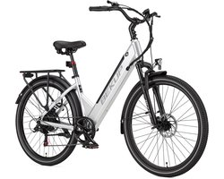 Elektrische fiets 26 inch - Elektrische Stadsfiets - 36V 14,5Ah accu - 250W achterwielmotor - Actieradius tot 75 km - Shimano 7 versnellingen - Verende voorvork - Geveerde zadelpen - Zilverwit
