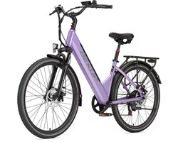 Elektrische stadsfiets voor woon-werkverkeer - 26 inch - 250W achterwielmotor - 45Nm hoog koppel - 522Wh lithium accu - Actieradius tot 75 km - Lage instap frame - Schijfremmen - LCD-display - Geveerde zadelpen - Avondroze
