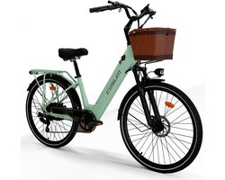 Cysum X-City Elektrische Fiets - 48V 10.4Ah accu - tot 100 km Actieradius - 250W Achterwielmotor -Shimano 7-speed - met bagagedrager & mand - Elektrische Stadsfiets - groen