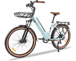 Elektrische fiets 26 Inch - Damesfiets-Herenfiets-Aluminiumlegering- met 7 versnellingen -36 V 17.6 Ah -elektrische stadsfiets -Achterwielmotor 250W - Mechanische schijfrem -tot 100km- IP54 Waterdicht - Blauw