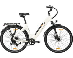 Elektrische fiets 28 Inch - Damesfiets-Herenfiets-Aluminiumlegering- met 7 versnellingen -36 V 18 Ah - 648Wh -elektrische stadsfiets -Achterwielmotor 250W - Hydraulische schijfrem -tot 120km- IP54 Waterdicht - Wit