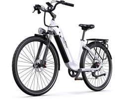Elektrische Fiets ONESPORT OT05 - 120 km Actieradius - 36V 18.2Ah/655Wh Accu - 27.5 Inch Wielen - Shimano 7 Versnellingen - Hydraulische Schijfremmen - Aluminium Frame - LED Display & APP - Elektrische Stadsfiets -Wit