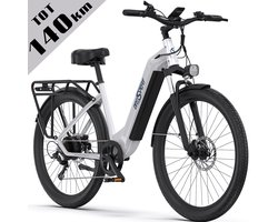 Elektrische Fiets ONESPORT OT05 - 140 km Actieradius - 36V 18.2Ah/655Wh Accu - 27.5 Inch Wielen - Shimano 7 Versnellingen - Hydraulische Schijfremmen - Aluminium Frame - LED Display & APP - Elektrische Stadsfiets -Wit