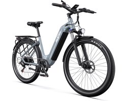 【Eindejaarsdeal】Elektrische Fiets ONESPORT OT05 - 120 km Actieradius - 36V 18.2Ah/655Wh Accu - 27.5 Inch Wielen - Shimano 7 Versnellingen - Hydraulische Schijfremmen - Aluminium Frame - LED Display & APP - Elektrische Stadsfiets - Grijs