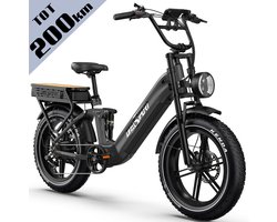 Elektrische Fiets ONESPORT OT08PRO - bereik tot 200 km - Krachtige 1728Wh Verwijderbare Accu - 20×4.0 Inch Brede Banden - Shimano 7 Versnellingen - Hydraulische Schijfremmen - Elektrische Stadsfiets - Zwart