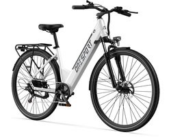 【Eindejaarsdeal】Elektrische Fiets ONESPORT OT12 - 468Wh/13Ah Accu - 80 km Actieradius - 27.5 Inch Wielen - Shimano 7 Versnellingen - Mechanische Schijfremmen - Ijzeren Frame - Elektrische Stadsfiets - Wit