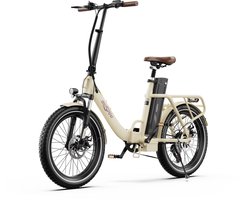 Elektrische Fiets ONESPORT OT16-2 - 250W Motor - 48V17Ah Accu - 60-120km Maximale Bereik - 20x3 inch Banden - Shimano 7 Versnellingen - Beige