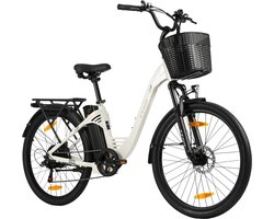 Elektrische Fiets TTGO C2 Pro - 250W Motor - 36V 18Ah Accu - Bereik 80-120km - 26" Banden Elektrische Stadsfiets - Shimano 7-Speed - 25km/u - Wit