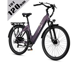 Elektrische lage instap fiets 26 inch - Comfortabele stadsfiets - 36V 14,5Ah accu - 250W achterwielmotor - Actieradius tot 75 km - Shimano 7 versnellingen - Verende voorvork - Geveerde zadelpen - groen