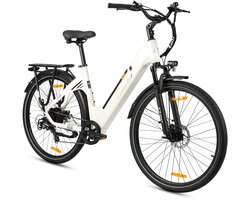 Elektrische Fiets TTGO C3 - 36V 18AH Accu - Actieradius Tot 120 Km - Aluminium Lage Instapframe - 28×2.0 Inch Wielen - Shimano 7 Versnellingen - Mechanische Schijfremmen - LCD Display - Elektrische Stadsfiets - Wit