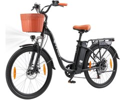 Elektrische Fiets TTGO YY-26ST Zwart- 522Wh/15Ah Accu - 75 km Bereik - 250W Motor - Instap Frame - 26 Inch Wielen -Verende voorvork- Shimano 6 Versnellingen - LCD Display - Stadsfiets voor Dames en Heren