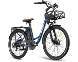 Fafrees Elektrische Fiets - 36V 25AH Accu - Actieradius Tot 120 Km- Elektrische Stadsfiets -Shimano 7 Versnellingen - LCD Display - Mechanische Schijfremmen - City Commuter E-Bike - Blauw