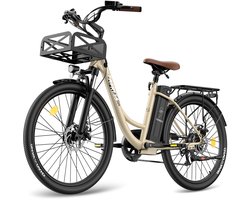 Fafrees F26 Lasting Stads Elektrische Fiets - 250W Motor - 36V20.3Ah Accu - 26x1.95" Banden - 100km Bereik - 25 km/u Snelheid - Ivoorwit