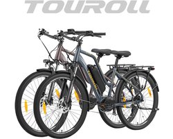 Fietssets:Touroll MA2 Middenmotor Elektrische Fiets 250W Motor 25km/h Externe Batterij Europese Standaard Donkerbruin + Donkergrijs