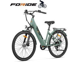 Foride Roamer 1 elektrische fiets met lage instap, 250 W motor, 36 V 13 Ah accu, 27,5 inch banden, maximale snelheid 25 km/u, maximaal bereik 100 km, schijfremmen, vering met lockout, Shimano 7 versnellingen - Groen