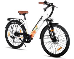HILAND Starry elektrische stadsfiets - 26 inch - 250W motor - 60 km actieradius - 36V 10,4Ah accu - Shimano 7-versnellingen - Unisex - Wit