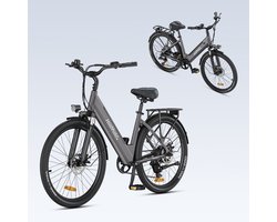 HillMiles MileCity 1 Elektrische fiets | 250W motor | Actieradius tot 80 km | Verwijderbare 36V 13Ah accu | 7 versnellingen | 26 inch stadsfiets, Grijs