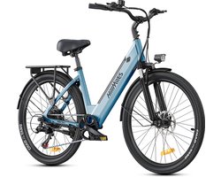 HillMiles Milecity 1 Elektrische Fiets - Motor 250W - Actieradius 80km - Verwijderbare batterij 36V13Ah - Shimano 7 versnellingen - 26 Inch City Commuter EBike - Blauw