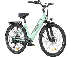 HillMiles MileCity1 elektrische fiets, 250 W motor, 36 V 13 Ah accu, 26 inch banden, maximale snelheid 32 km/u, maximaal bereik 100 km, Shimano 7 versnellingen, mechanische schijfremmen, voorvorkvering, IP65 waterdicht - grijs