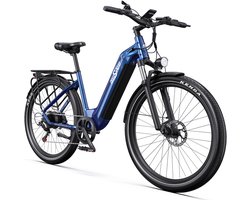 ONESPORT Elektrische Stadsfiets – 655Wh Accu – Tot 120 km Bereik – 27,5 Inch – Shimano 7-Speed – Hydraulische Remmen – Donkerblauw