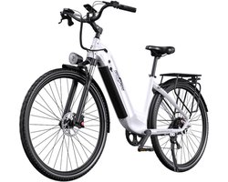ONESPORT OT05 Pro elektrische fiets, 250W motor, 36V 22,5Ah accu, 700*50C banden, max. snelheid 25 km/u, bereik 140 km, hydraulische schijfremmen, verende voorvork, Shimano 7-speed - wit
