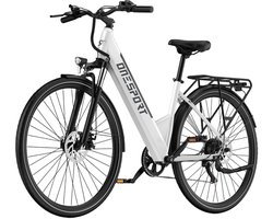 ONESPORT OT12 elektrische fiets, 250 W motor, 36 V 13 Ah accu, 27,5 inch banden, maximale snelheid 25 km/u, actieradius 65 km, mechanische schijfremmen voor en achter, voorvork met vering, Shimano 7 versnellingen - wit