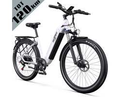 Onesprot Elektrische Stadsfiets 27,5 inch – Uitneembare 655Wh Accu – Tot 120 km Bereik – Shimano 7-Speed – Hydraulische Remmen – Wit