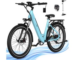 RCB 27.5" Elektrische Stadsfiets Dames - 60-90 km Trendy City Commuter E-Bike -250W - Koppelsensor - 27% Klimvermogen - 7 Versnellingen - Schijfremmen - Met App & NFC - Blauw