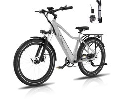 RCB G5 Elektrische Fiets - 27.5 Inch - Lichtgewicht Aluminium Frame - 250W Motor - 36V 13Ah Verwijderbare Batterij - 7 Versnellingen - Met App, NFC & LCD Display - Comfortabel & Roestvrij - Voor Dames en Heren - Actieradius 80km-zilver