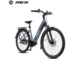 REX 70 Nm Middenmotor, 28 Inch, Commuter+ Elektrische Fiets, MIK Bagagedrager, 468 Wh Accu, Shimano 7 Versnellingen, Maximaal 120 km Actieradius, Elektrische Stadsfiets, Dames en Heren, Blauw