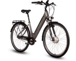 saxxx Comfort Plus 4.0 - 26 inch elektrische stadsfiets - actieradius tot 90 km - 95% voorgemonteerd - voorwielmotor - 36V 418Wh accu - Shimano 7-speed naafversnelling - LCD-display- Zilvergrijs mat